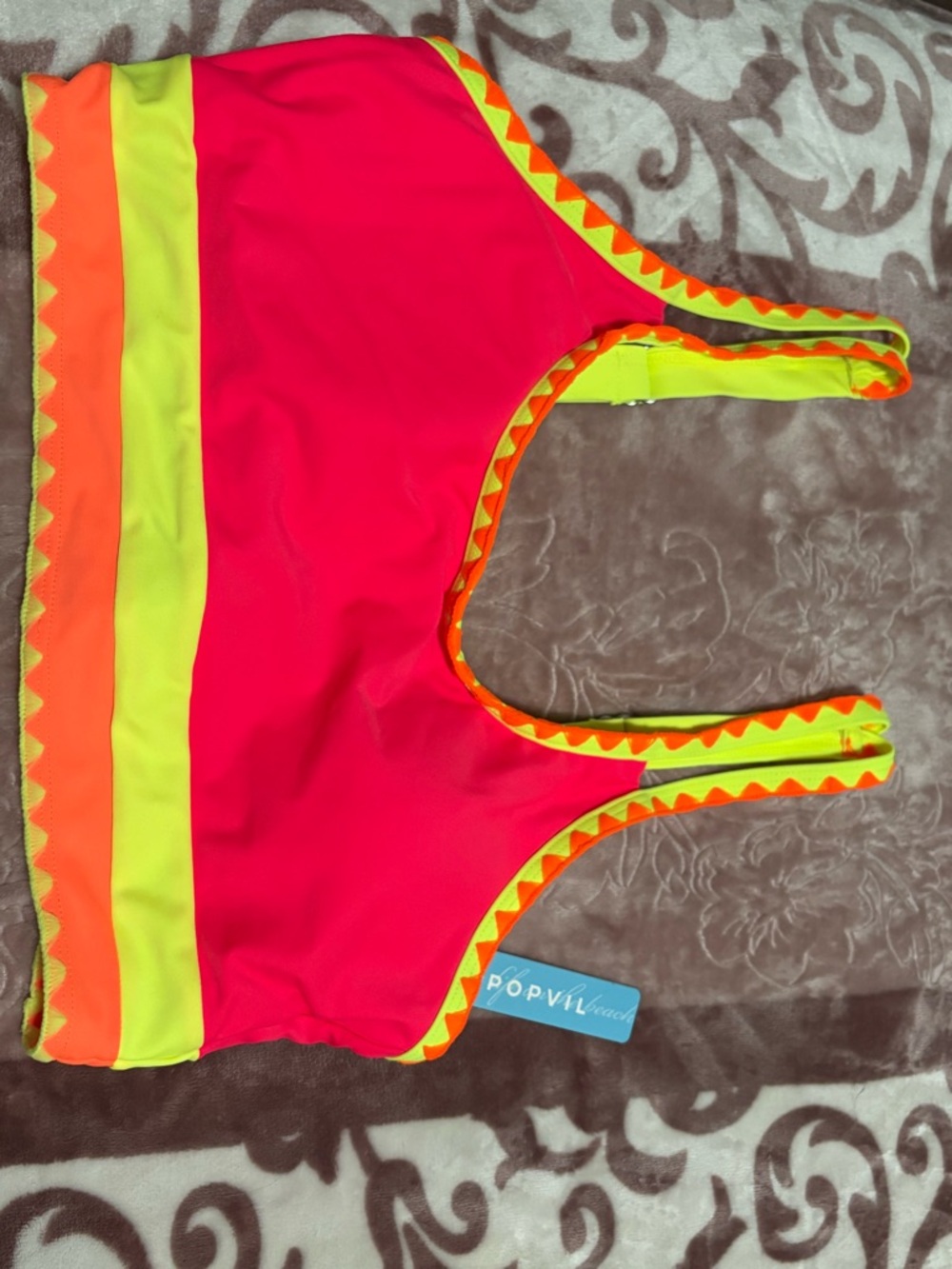 Popvil Neon Pink & Yellow Swim Bikini Top